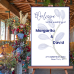 Blue Flower Background Wedding Welcome Sign