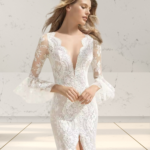 Deep V-neck Lace Dress With Front Slit