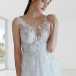 V-neck Lace Dress With A-Line Tulle Skirt