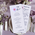 Purple Classic Wedding Dinner Menu and Thank You Card