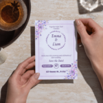 Purple and White Floral Wedding Invitation