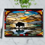 Buffalo at the Water - Stained Glass Inspired Cutting Board