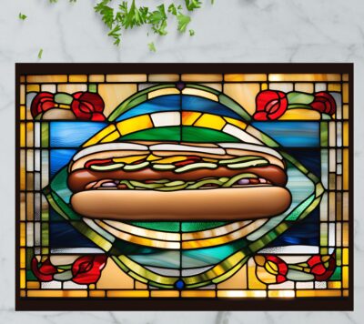 Chicago-Style Hot Dog – Stained Glass-Inspired Cutting Board