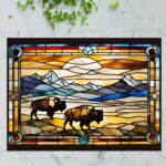 Yellowstone Bison Pair – Stained Glass-Inspired Cutting Board