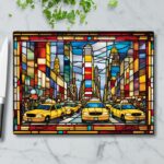 NYC Yellow Taxi - Stained Glass Inspired Cutting Board