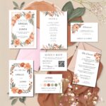 Peach Fuzz Wedding Invitation Suite, Welcome Sign and Attire Card