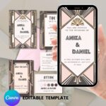 Charcoal Gray & Blush Art Deco Wedding Invitation Suite