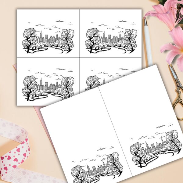 Central Park Blank Card – Printer-Friendly Black & White Design - Image 4