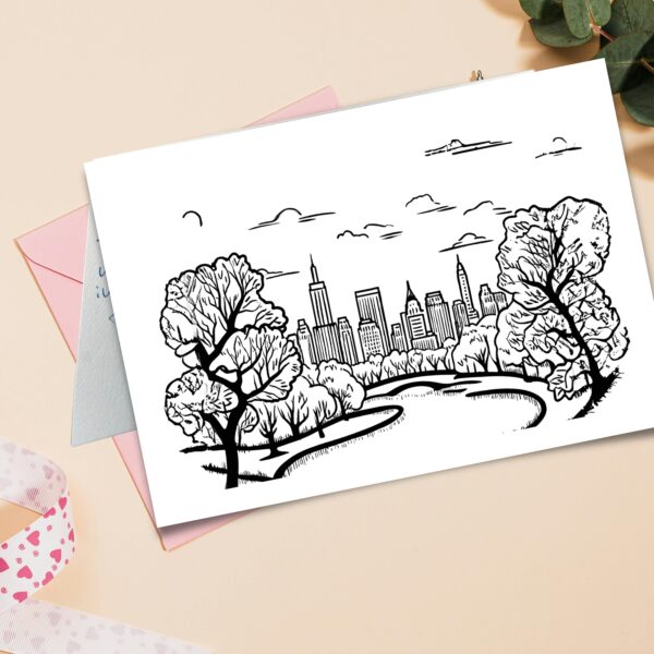 Central Park Blank Card – Printer-Friendly Black & White Design - Image 2
