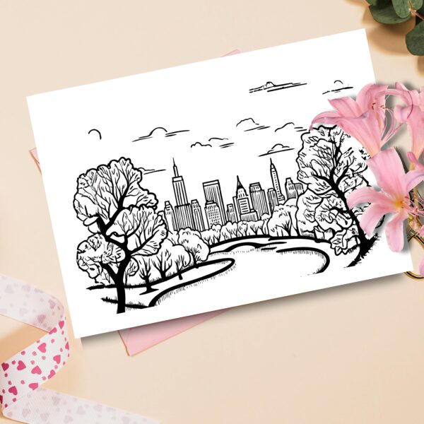 Central Park Blank Card – Printer-Friendly Black & White Design - Image 3