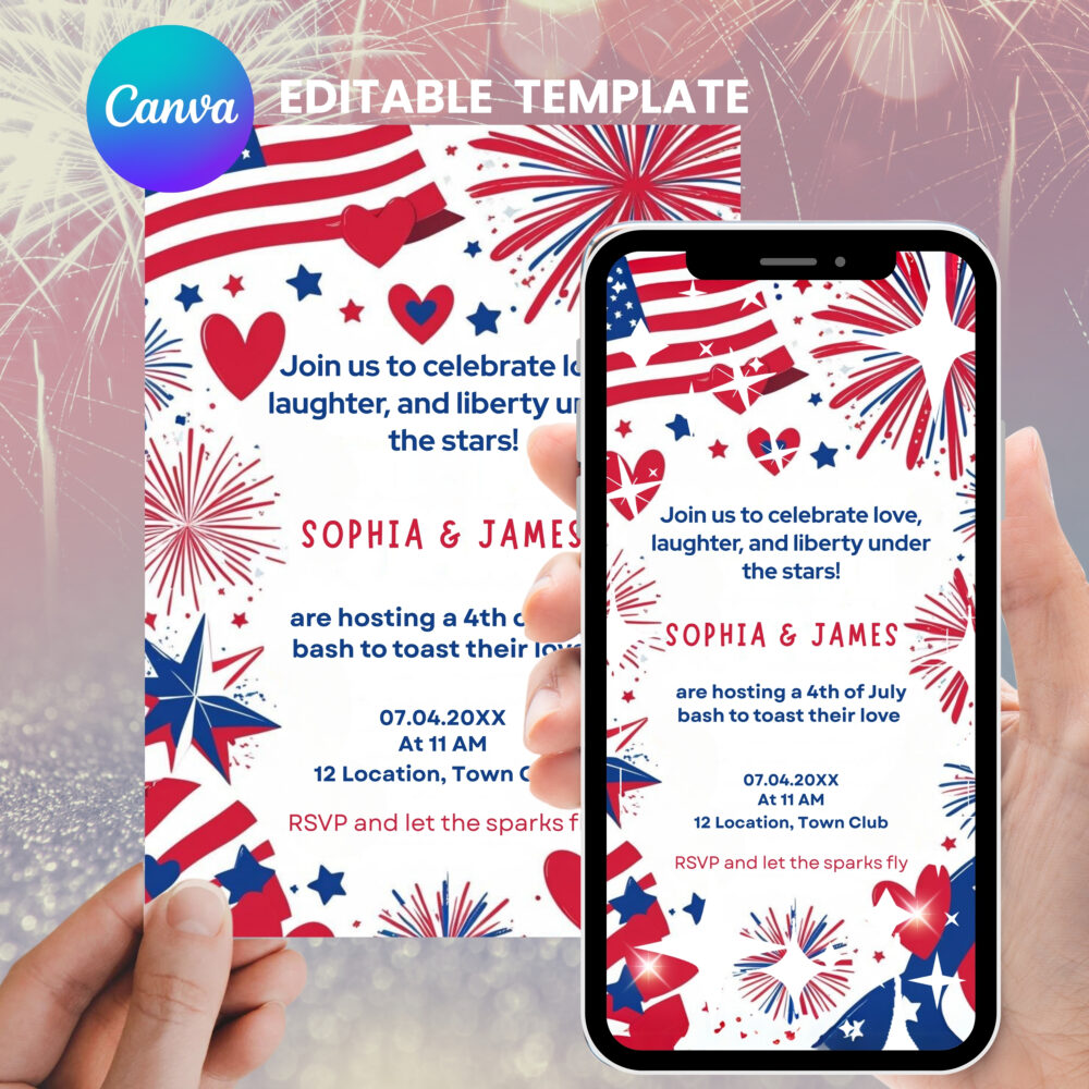 Stars & Stripes Celebration  – July 4th Party Sparkling Invitation - Image 1