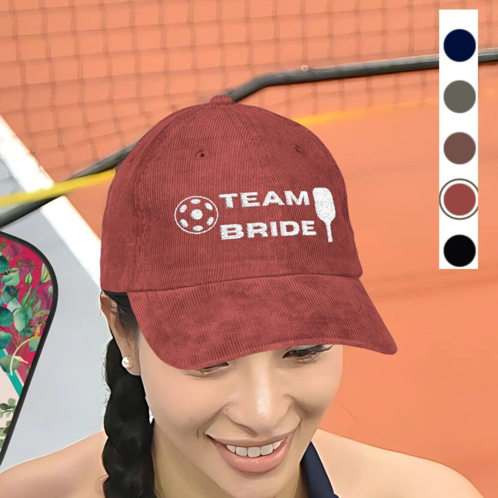 Team Bride Pickleball Cap – Vintage Embroidered Corduroy Hat - Image 1
