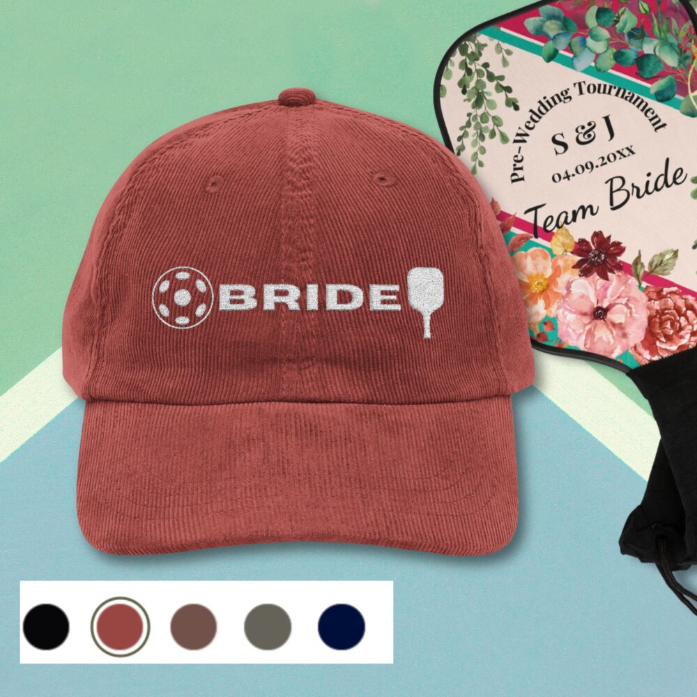 Bride Pickleball Cap – Vintage Embroidered Corduroy Hat - Image 2