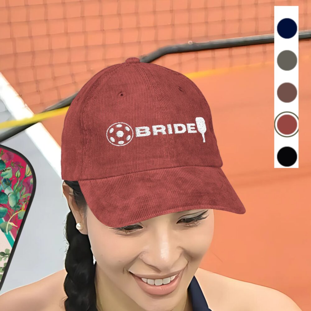 Bride Pickleball Cap – Vintage Embroidered Corduroy Hat - Image 1
