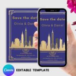 Midnight in Manhattan – Blue & Gold NYC Skyline Save the Date