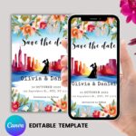 Love in the City – NYC Hot Pink Skyline Save the Date